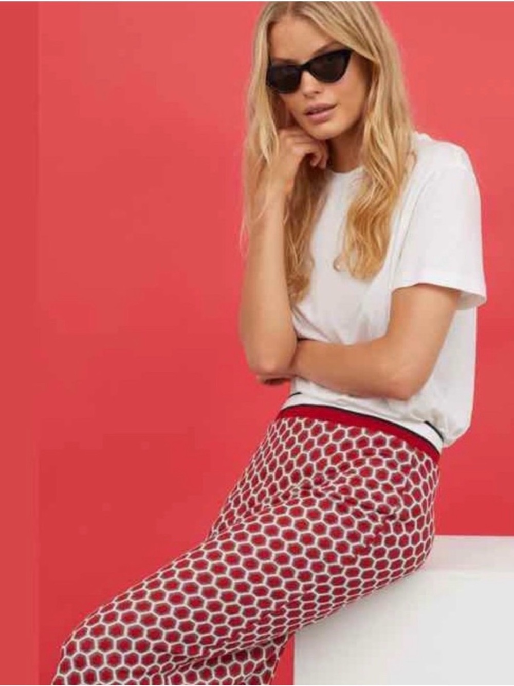 NWOT GP & J Baker x H&M Red Honeycomb Midi Skirt